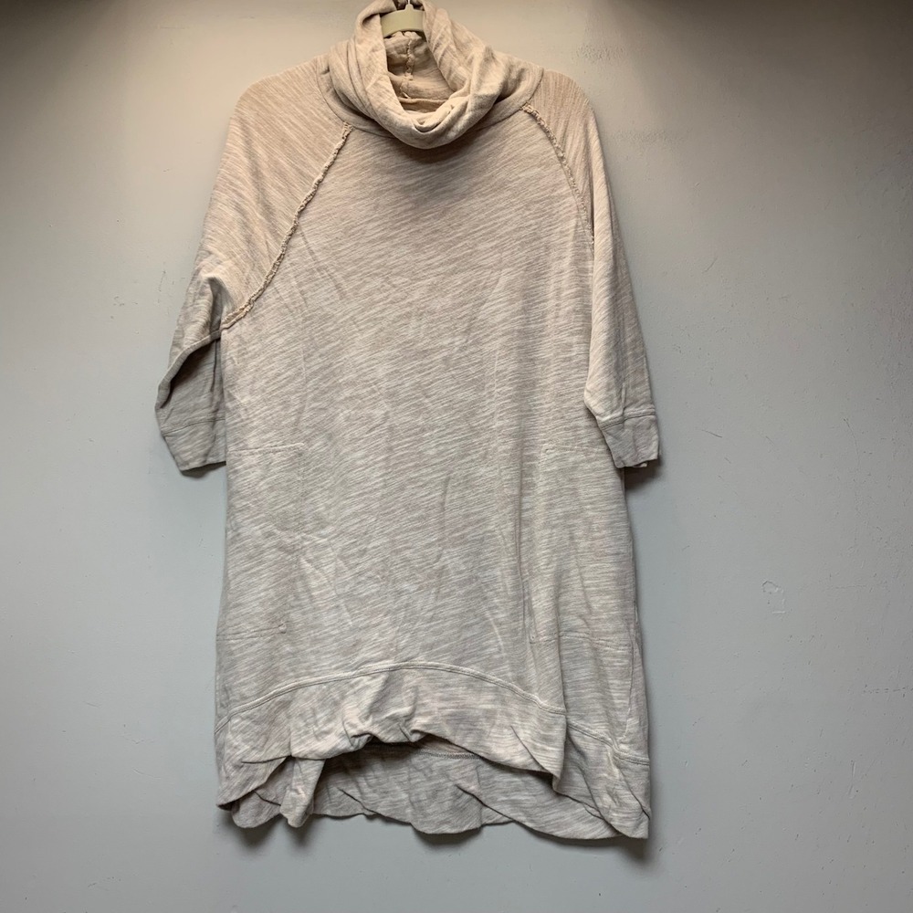 FP Beach Free People Tunic Dress Womens OS Oatmeal Cowl Neck Slub Cotton 15872